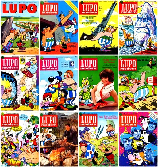 Lupo-Einzelhefte-Covers mit Asterix-Motiven (6, 11, 16, 19, 23, 25, 34, 35-1965 und 1, 3, 5, 9-1966).jpg